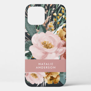 Modern watercolor floral and foliage elegant iPhone 12 case