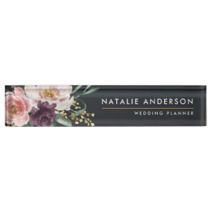 Modern watercolor floral and foliage elegant nameplate