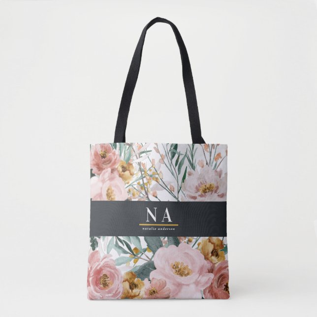 Modern watercolor floral and foliage elegant tote bag (Front)