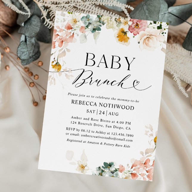 Modern Watercolor Floral Baby Brunch Invitation (Creator Uploaded)