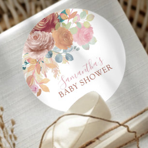 Modern Watercolor Floral Baby Shower  Classic Round Sticker