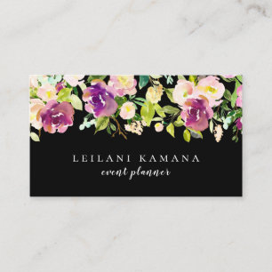 Modern Watercolor Floral Black Business Card