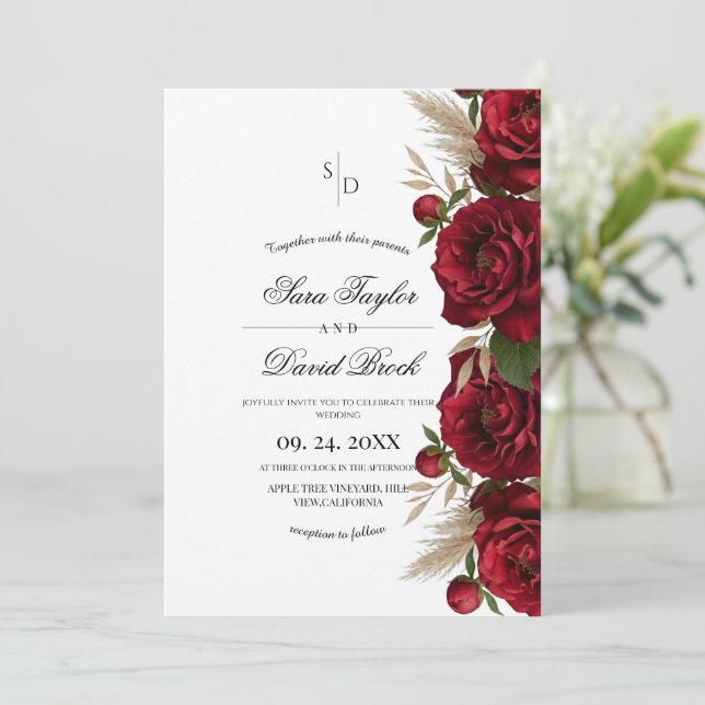 Modern Watercolor Floral Boho Wedding Invitation (Standing Front)