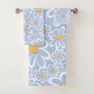 Modern Watercolor Floral Botanical Flowers  Bath Towel Set