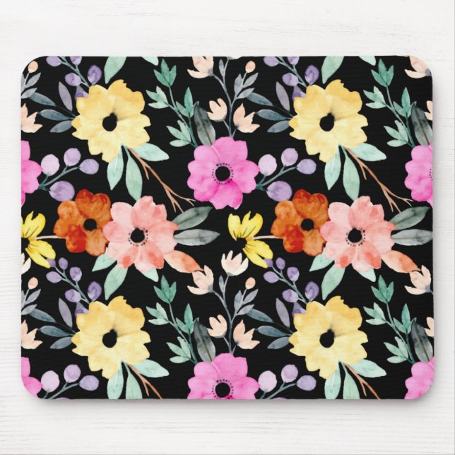 Modern Watercolor Floral Botanical Flowers  Mouse  Pad (Front)