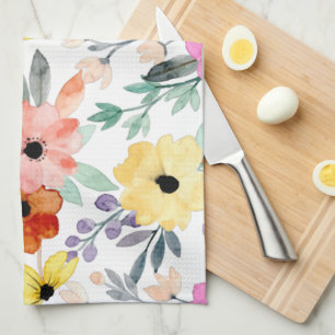 Modern Watercolor Floral Botanical Flowers Throw   Tea Towel