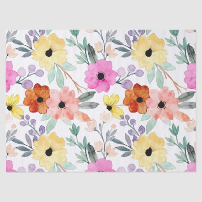 Modern Watercolor Floral Botanical Flowers Throw  Tissue Paper (Front)
