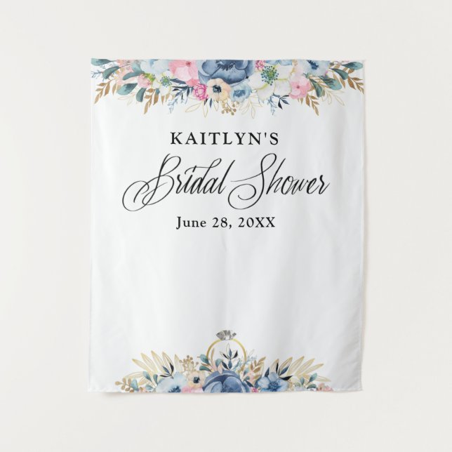 Modern Watercolor Floral Bridal Shower Backdrop Tapestry (Front)