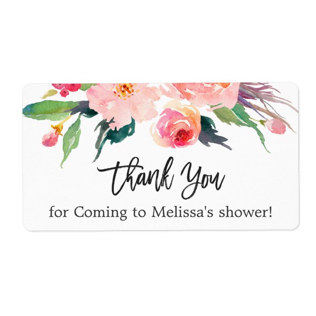 Modern Watercolor Floral Bridal Shower Thank You (Front)