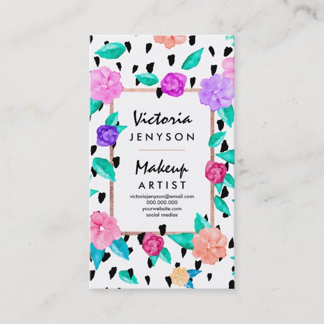 Modern watercolor floral brushstroke Makeup artist Business Card (Front)