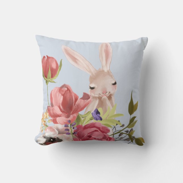 Modern Watercolor Floral Bunny Rabbit | Easter Cushion (Front)