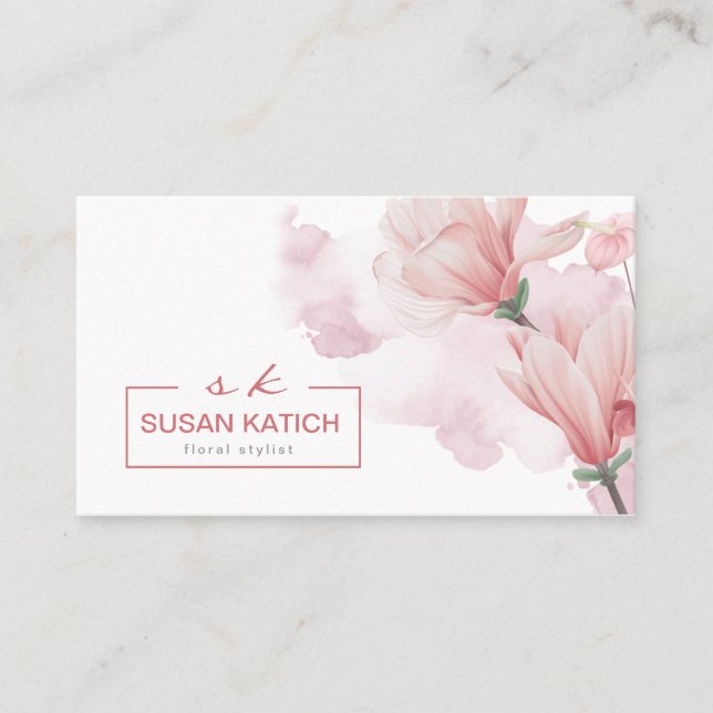 Modern watercolor floral business card (Front)