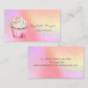  Modern Watercolor Floral Cupcake Holographic  Business Card