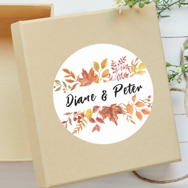Modern Watercolor Floral Custom Wedding Classic Round Sticker (Creator Uploaded)