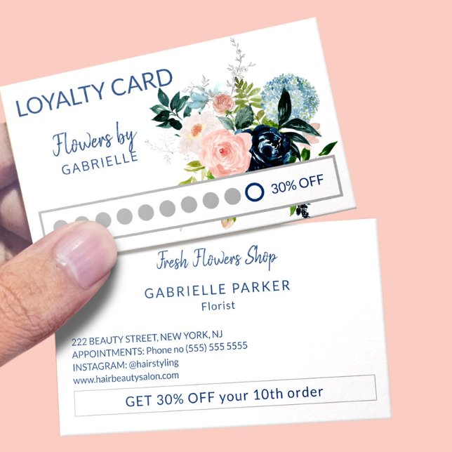 Modern watercolor floral customer loyalty punch business card (Creator Uploaded)