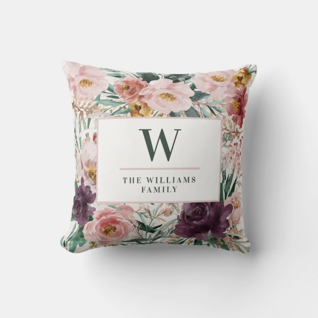 Modern watercolor floral elegant family cushion (Front)