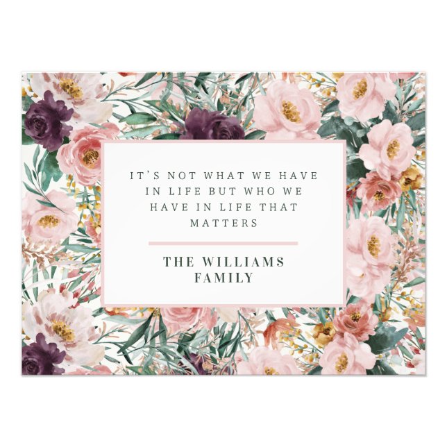 Modern watercolor floral elegant  family quote photo print (Front)