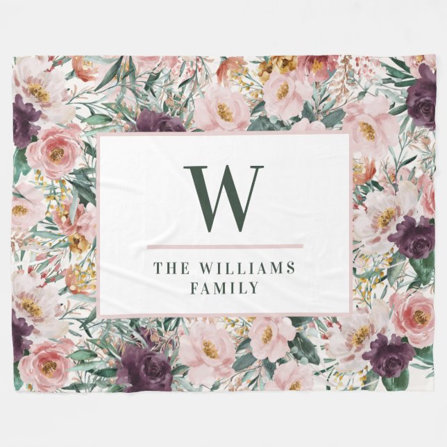 Modern watercolor floral elegant  fleece blanket (Front (Horizontal))