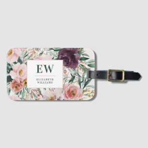 Modern watercolor floral elegant  luggage tag