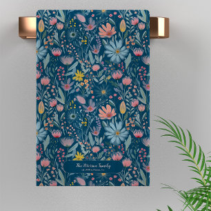 Modern watercolor floral family name personalised  bath towel set