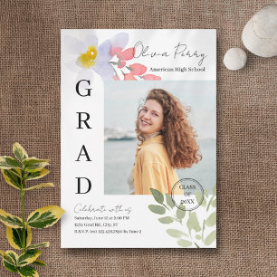 Modern Watercolor Floral Graduation Invitation