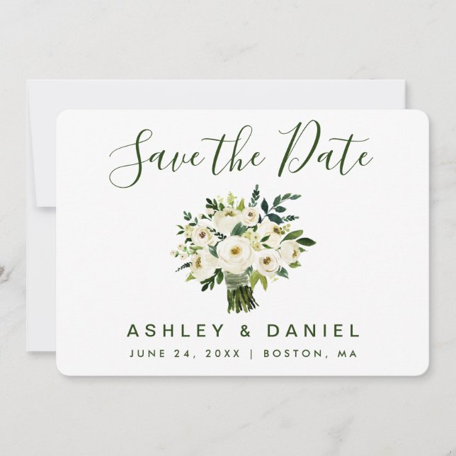 Modern Watercolor Floral Green Save The Date (Front)