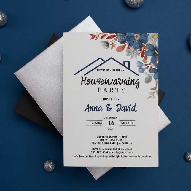 Modern Watercolor Floral Housewarming Party  Invitation (Modern Watercolor Floral Housewarming Party invite open house party family friends neighborhood )
