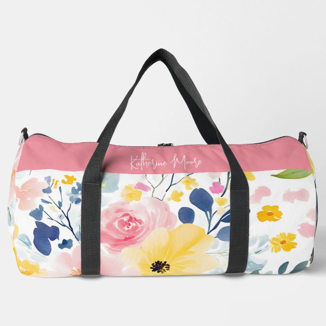 Modern Watercolor Floral Pattern  Duffle Bag (Front)
