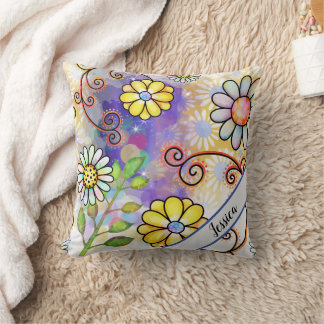 Modern Watercolor Floral Personalised Name Cushion