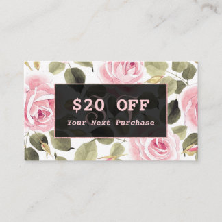 Modern Watercolor Floral Rose Gold Makeup Artist Discount Card