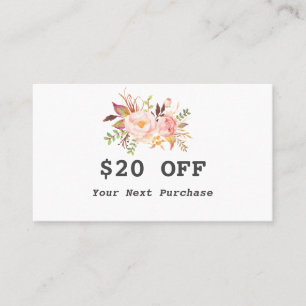 Modern Watercolor Floral Rose Gold Makeup Artist Discount Card