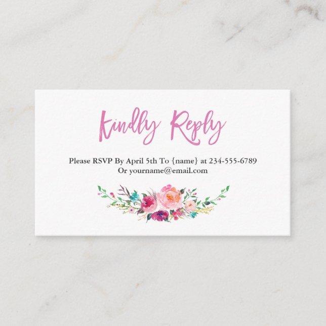 Modern Watercolor Floral RSVP Insert Card (Front)