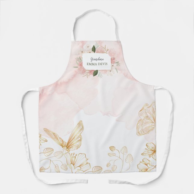 Modern watercolor floral script elegant grandma apron (Front)
