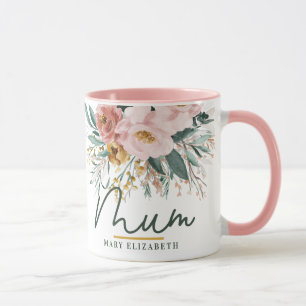 Modern watercolor floral script elegant mum mug