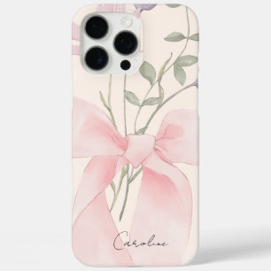 Modern Watercolor Floral Stylish Pink Bow Script  iPhone 16 Pro Max Case
