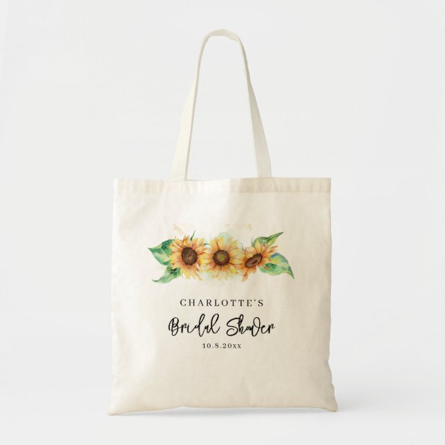 Modern Watercolor Floral Sunflower Bridal Shower Tote Bag (Front)