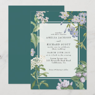 Modern Watercolor floral teal rustic fall wedding Invitation