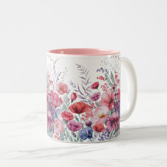 Modern Watercolor Floral Two-Tone Coffee Mug (Front Right)