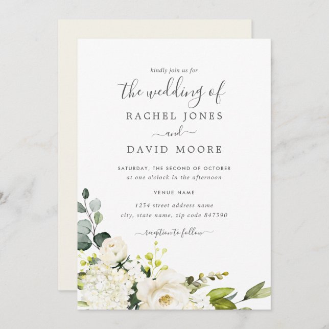 Modern Watercolor Floral Wedding Invitation (Front/Back)