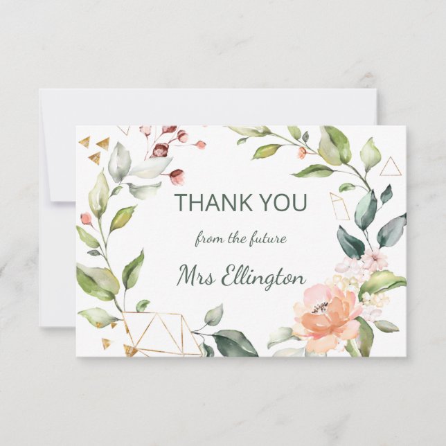 Modern watercolor floral wreath Thank You (Front)