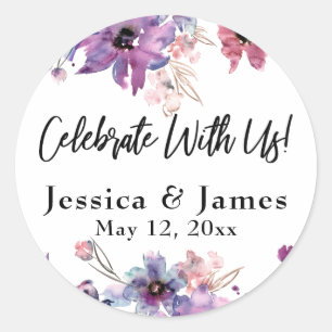 Modern Watercolor Florals Celebrate With Us! Classic Round Sticker