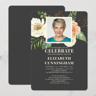 Modern Watercolor Florals Photo Memorial Invitation