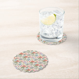 Modern Watercolor Flower Pattern Paper Coaster