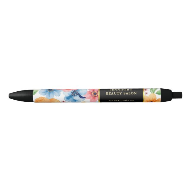 Modern watercolor flowers black gold professional black ink pen (Front)