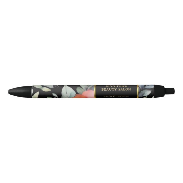 Modern watercolor flowers black gold professional ink pen (Front)