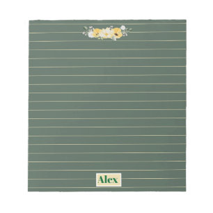 Modern Watercolor Flowers & green Bg Notepad