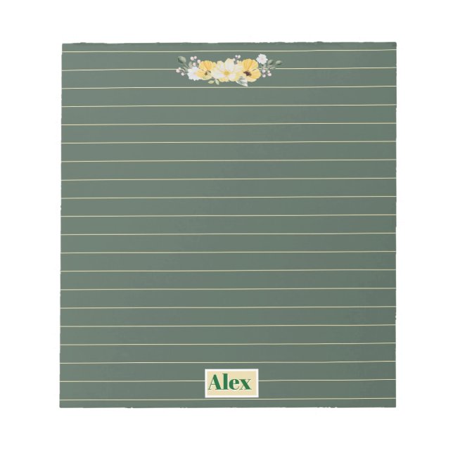 Modern Watercolor Flowers & green Bg Notepad (Front)