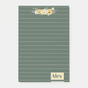 Modern Watercolor Flowers & green Bg Post-it Notes