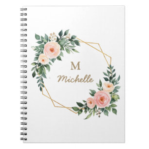 Modern Watercolor flowers Monogram Script Name     Notebook