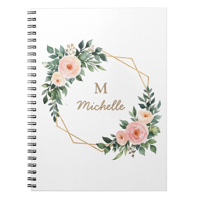 Modern Watercolor flowers Monogram Script Name     Notebook (Front)